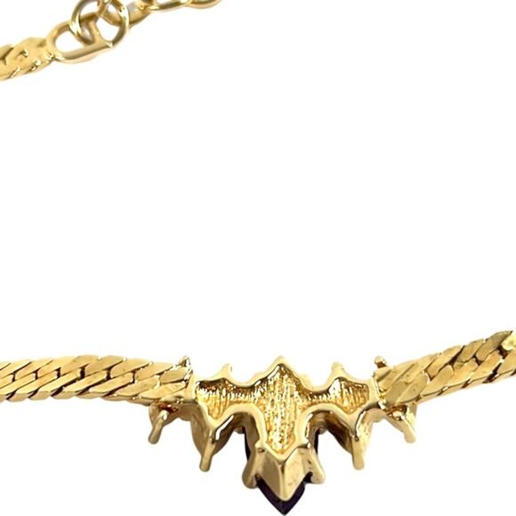 Vintage Christian Dior Purple Rhinestone and Gold Tone Chain Necklace - Picture 7 of 10